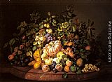 Leopold Zinnogger A Still Life of Fruit on a Marble Ledge painting